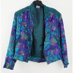 Vintage 1980's Silk Satin Track Jacket Men's Medium Abstract Geo Water Color